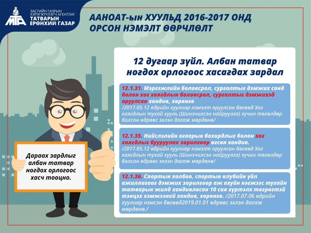 ИНФОГРАФИК: ААНОАТ-ын тухай хуульд 2016-2017 онд орсон НЭМЭЛТ ӨӨРЧЛӨЛТ