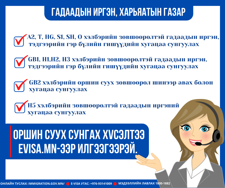 Гадаадын иргэдийн оршин суух хугацааг сунгах хүсэлтийг цахимаар авч байна
